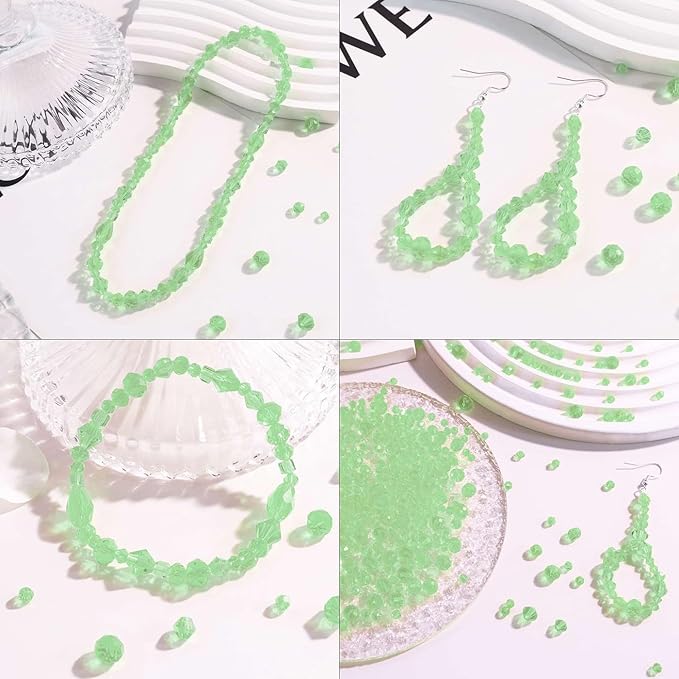 LAIDANLA 800PCS Glass Beads Green Color Crystal Beads Assorted Crystal Beads with Container Box for DIY Necklace Bracelet Earring Jewelry Making