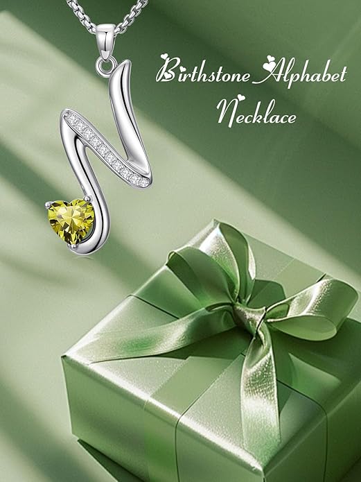 Valentines Day Gifts for Women Alphabet A to Z Initial Birthstone Pendant Necklaces for Women - 18k White Gold Plated Personalized Name Jewelry Valentine Mothers Day Birthday Gifts for Women Her Girlfriend