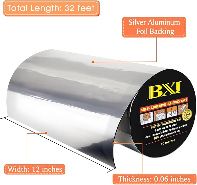 BXI Flashing Roll Tape Membrane, 12 inches X 32 Feet Thick Waterproof Patch - Image 2