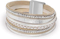 Fesciory Leather Wrap Bracelets for Women, Boho Leopard Multi-Layer Crystal Beads Cuff Bracelet Jewelry