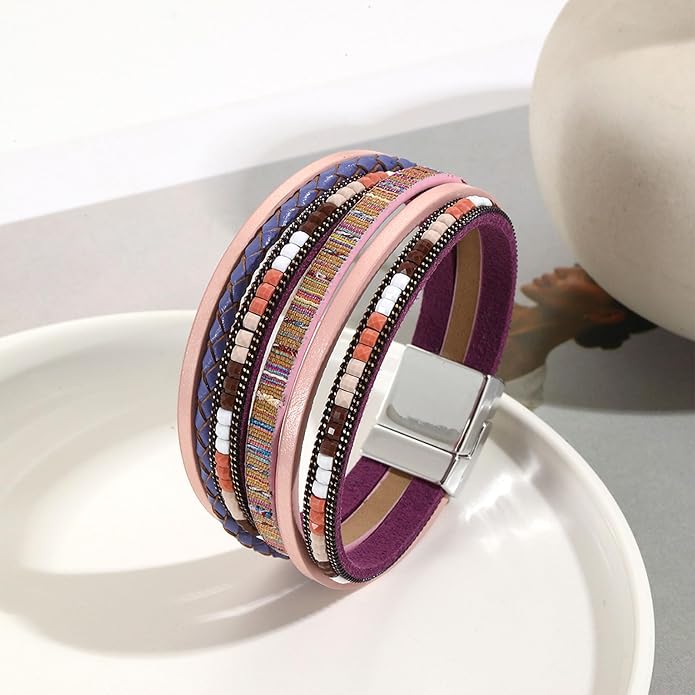 VIBILIA Boho Leather Wrap Bracelets for Women Multi-Layer Bracelets with Strong Clasp Jewelry for Women