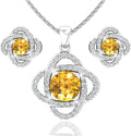 Women 925 Sterling Silver Cute Love Knot Sparkling Gemstone Push Back Stud Earrings Hanging Pendant Necklace Beautiful Fine Jewelry Accessory Set, 1.65 Carat