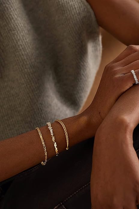POTESSA 18K Gold Plated Cuff Bracelets Adjustable Dainty Bangle Handemade Jewelry for Women