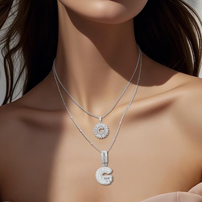 14K Gold Plated Alphabet Necklace Cubic Zirconia Letter Pendant, Personalized Name Jewelry Gift for Women, Customizable A-Z, Birthday/Mothers Day Gifts for Womens
