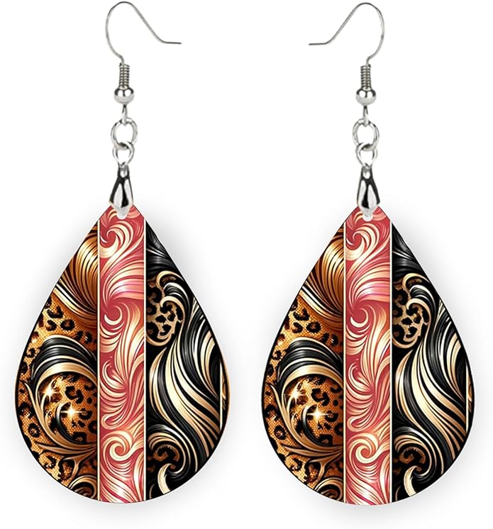 Teardrop Wood Earrings Light Weight Printed Image Dangle Jewelry, Fun and Funky