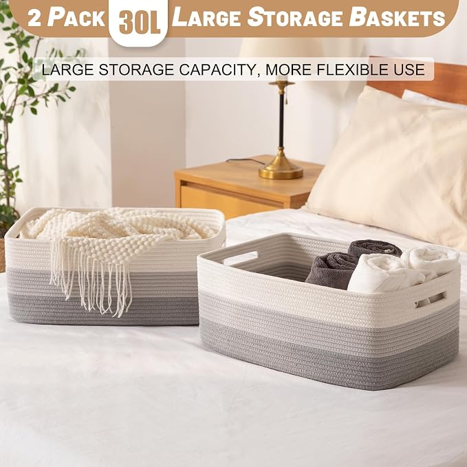OIASKET Large Storage Basket for Organizing, Woven Rope Basket for Shelves - Image 6