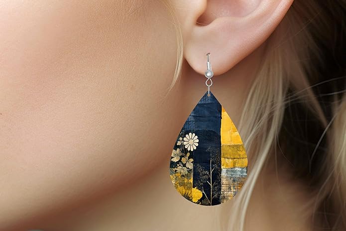 Teardrop Wood Earrings Light Weight Printed Image Dangle Jewelry, Fun and Funky