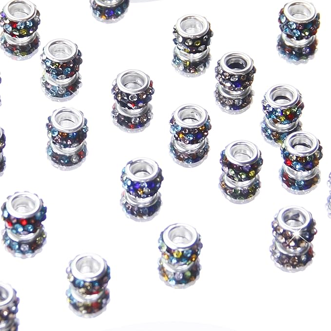 200Pcs Rhinestone Large Hole Beads Spacer Beads Black Color European Craft Big Beads Large Hole Rhinestones Lampwork Bead Fairy Wand Garden Beads for DIY Bracelet Necklace Jewelry Making Supplies