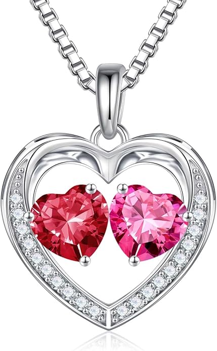 Iefil Valentines Day Gifts for Her - 925 Sterling Silver Heart Birthstone Necklace, Anniversary Birthday Gifts for Women Wife Girlfriend Mom Her