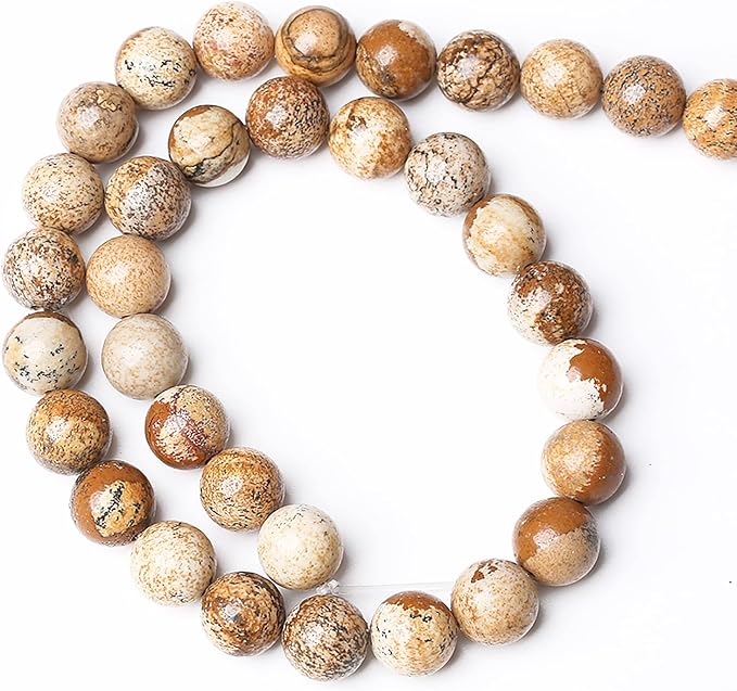 Natural Picture Jaspers Stone Beads Round Smooth Gemstones Loose Spacer Beads for Jewelry Making DIY Necklaces Bracelets 12mm 32pcs 15"
