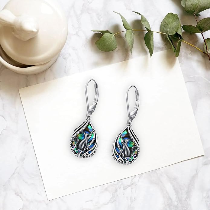 Animal Earrings 925 Sterling Silver Abalone Shell Dangle Drop Earrings Leverback Earrings Cute Animal Jewelry Gifts for Women Girlfriend