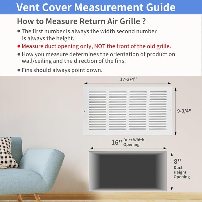 Howeall 16"W x 8"H Steel Return Air Grille, Air Return Vent Cover - Image 5