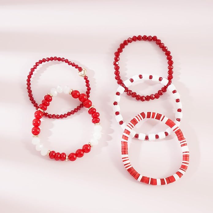 Heishi Beaded Stretch Bracelets for Women Stackable Polymer Clay Beads Bracelets Friendship Boho Summer Beach Bracelet Jewelry Set