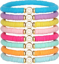 Preppy Bracelets Set Colorful White Gold Smile Heart Star Polymer Beaded Pearl Clay Stackable Charm Y2K Kidcore Aesthetic Summer Beach Bohemian Stretch Layering Bracelets Jewelry for Girls Women Teens