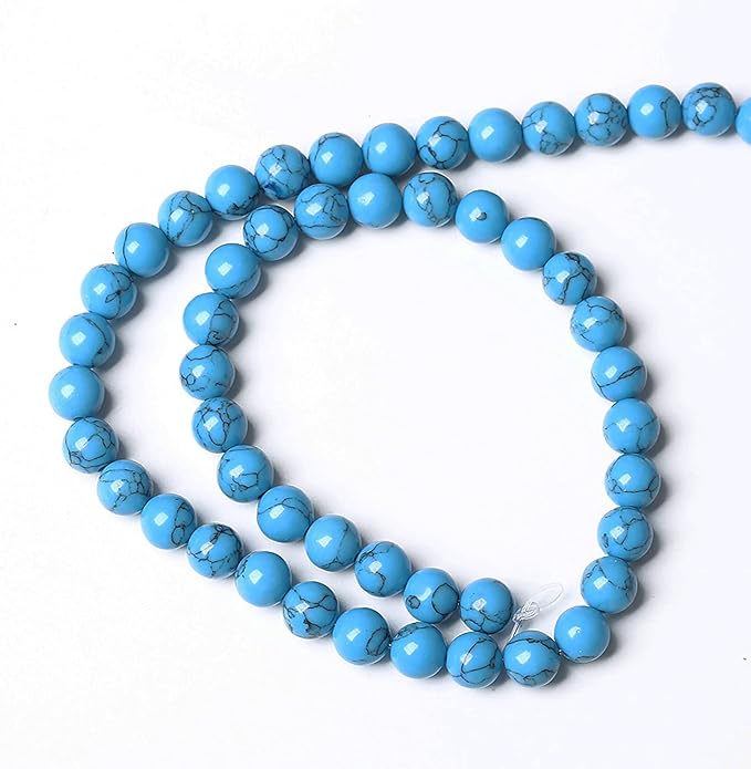 46PCS 8mm Natural Stone Beads Blue Turquoise Round Loose Gemstone Beads for Jewelry Making DIY Bracelet Necklace 15 Inch,Energy Stone Healing Power