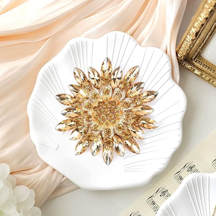 Wanheart Sunflower Brooch Pin Rhinestone Crystal Flower Jewelry Vintage Elegant Brooch for Women Dress Hat Bag Accessories
