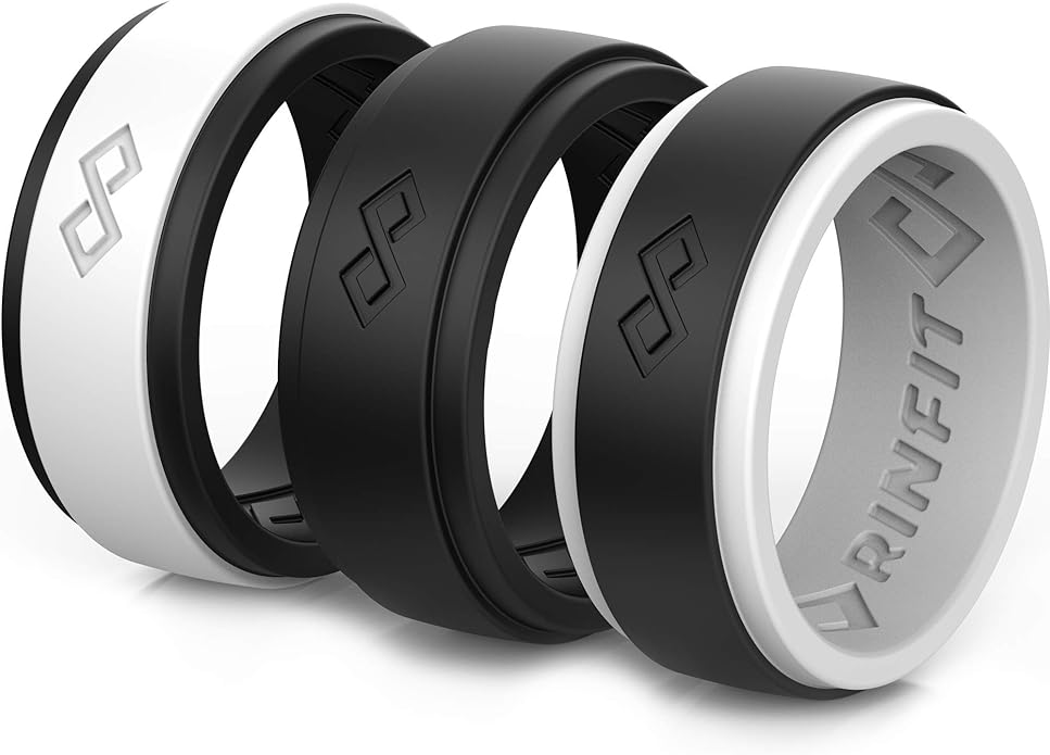 Rinfit Silicone Rings for Men 9mm Wide, 2mm Thick - Mens Rubber Wedding Bands - Infinity Ring with 2 Layers - Patented Design