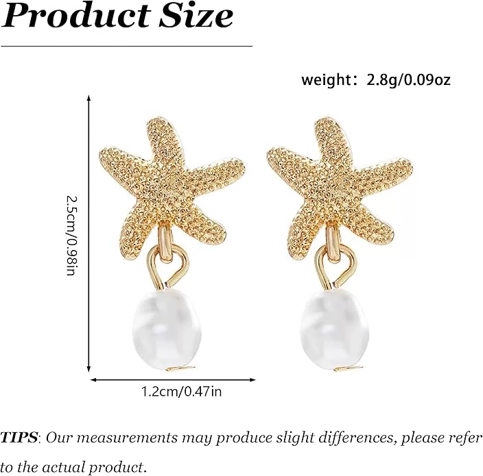 Gold Starfish Earrings for Women Trendy Dainty Starfish Statement Stud Earrings Hypoallergenic Summer Beach Ocean Coastal Jewelry