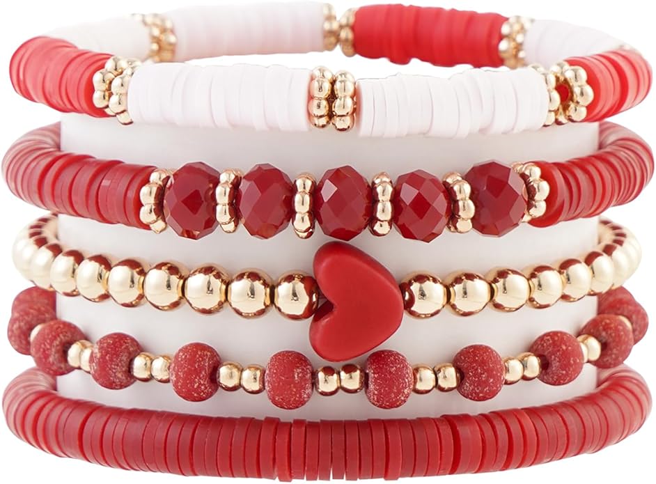 Heishi Beaded Stretch Bracelets for Women Stackable Polymer Clay Beads Bracelets Friendship Boho Summer Beach Bracelet Jewelry Set
