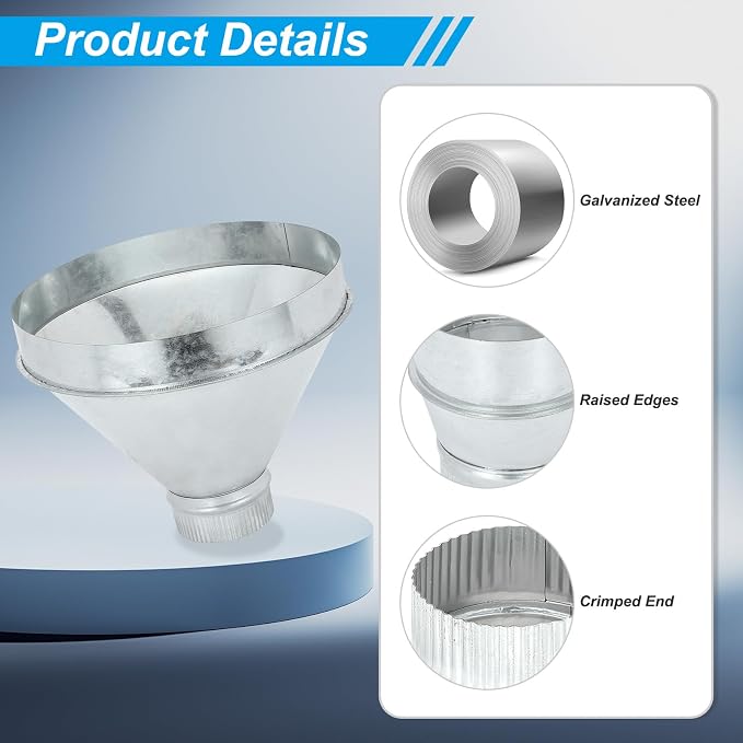 PATIKIL 12 Inch to 4 Inch Duct Reducer, Galvanized Steel Round Air Duct Reducer - Image 3