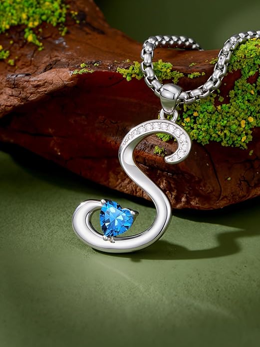 Valentines Day Gifts for Women Alphabet A to Z Initial Birthstone Pendant Necklaces for Women - 18k White Gold Plated Personalized Name Jewelry Valentine Mothers Day Birthday Gifts for Women Her Girlfriend