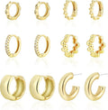 6 Pairs Gold Hoop Earrings Set for Women, 14K Gold Plated Small Huggie Hoops Earrings Hypoallergenic, Lightweight Tiny Cartilage Piercings Earrings Jewelry for Women Gifts.