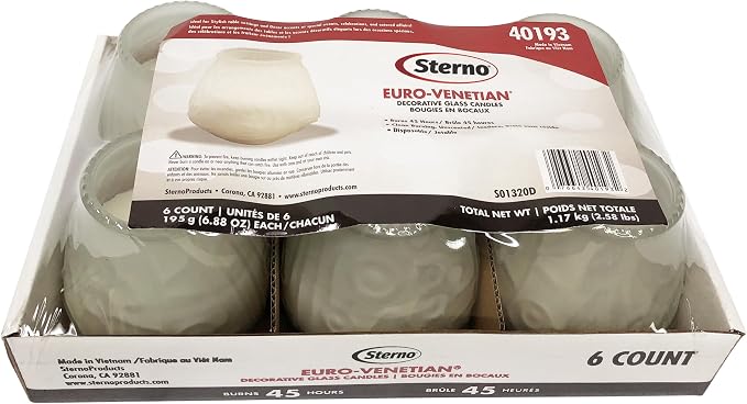 Sterno Euro-Venetian Wax Candles, 45-Hour Burn, 6 Pack | Decorative glass - Image 5