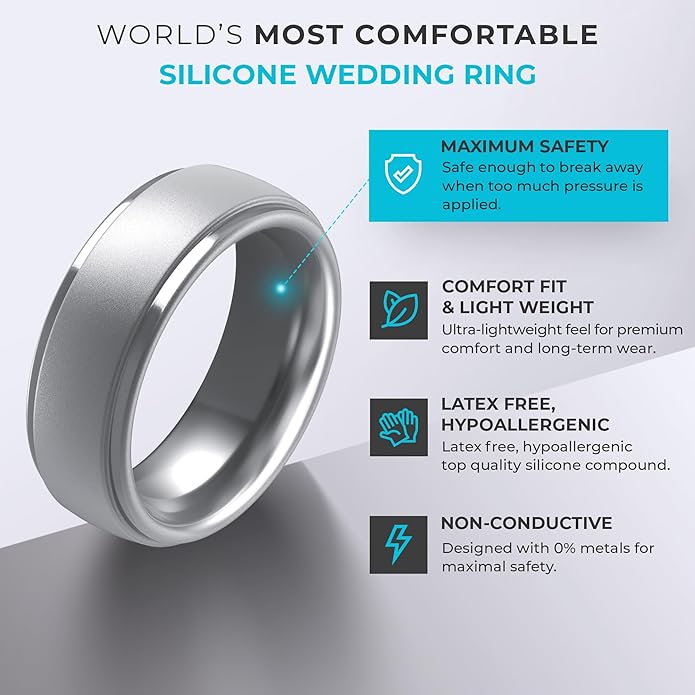 ThunderFit Silicone Rings for Men - 7 Rings / 4 Rings / 1 Ring Step Edge Rubber Wedding Bands 10mm Wide - 2.5mm Thick