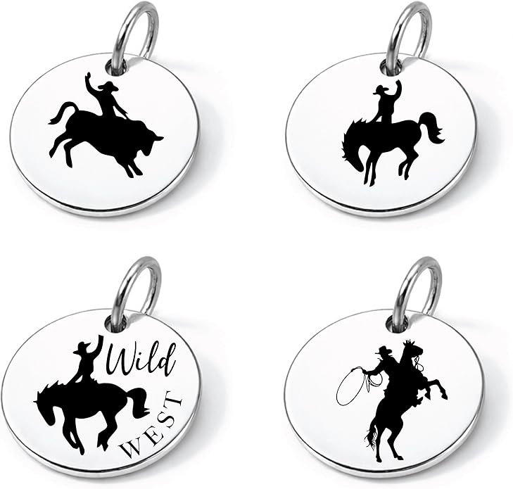 SM Design Western Charm Set of 4 – Stainless Steel Western Charms for Bracelets & Necklaces – Cowgirl, Ranch & Country Style Jewelry Charms – Western Gift for Women & Moms