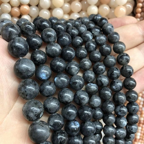 10mm 38pcs Natural Black Labradorite Stone Beads Round Larvikite Beads for Jewelry Making DIY Bracelet 15" Strand Wholesale (Black Larvikite Labradorite Beads, 10mm)