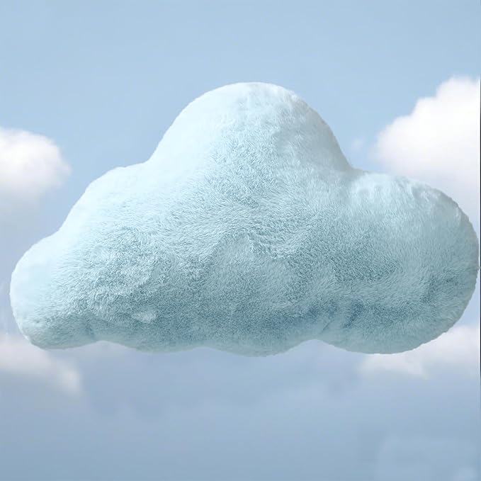 YRXRUS Cloud Pillows, Blue Cloud Shaped Pillow, Decorative Throw Pillow Gifts, Cute Plush Room Decor, Fluffy Faux Rabbit Fur 13"x21" Pillows for Living Bedroom Kids Room