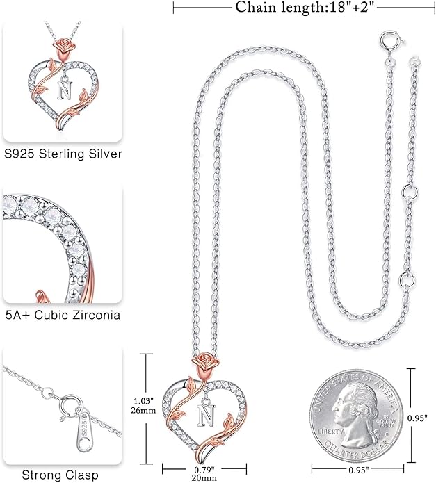Iefil Valentines Day Gifts for Her - 925 Sterling Silver Heart Initial Necklace, Anniversary Birthday Gifts for Women, Jewelry Gift for Wife Girlfriend