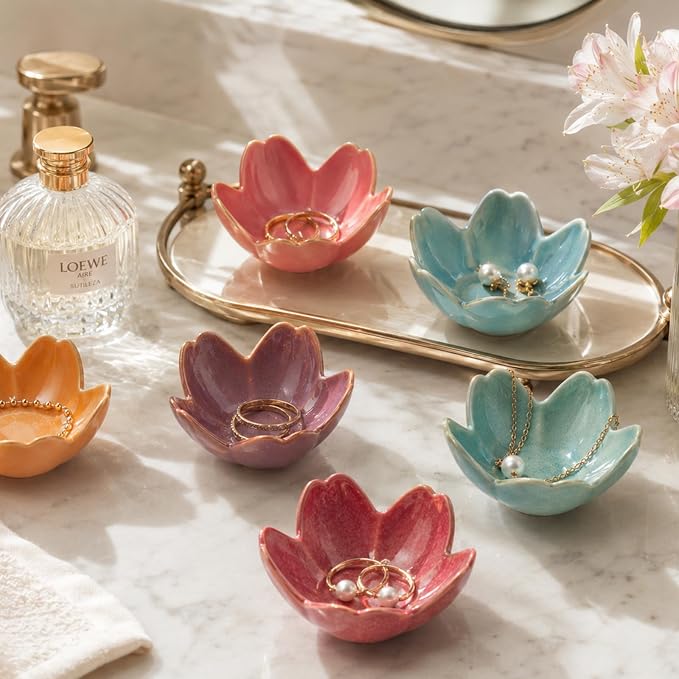 Floral Ceramic Jewelry Tray, 3.5" Ring Holder Trinket Bowl | Petite bowl keeps - Image 9
