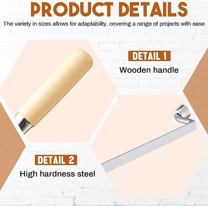 3 Pcs Pointer Trowel, 6-3/4" by 1/4", Wood Handle | Professional Mortar Repair - Image 3