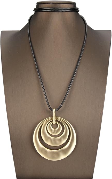 Boho Necklaces for Women Chunky Circle Necklace Layered Boho Circle Leather Choker Necklace Long Vintage Necklaces Bohemian Jewlery Gifts
