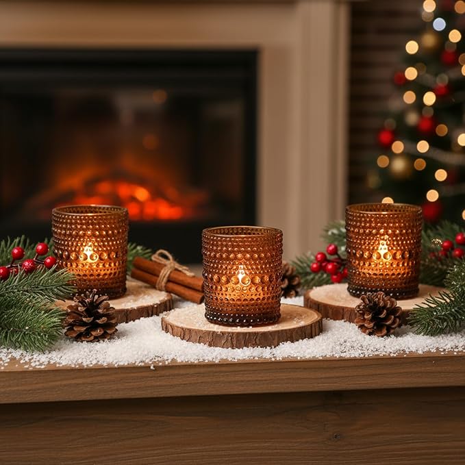 12 Pack Votive Candle Holders, Amber Vintage Candles Holders - Image 2