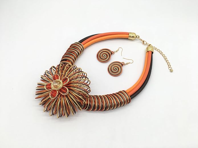 Statement African Necklace For Women African Jewelry Costume Earring Sets Tribal Fashion Colorful Big Rhinestone Crystal Pendent Collar Choker Bold Chunky Bib Handmade