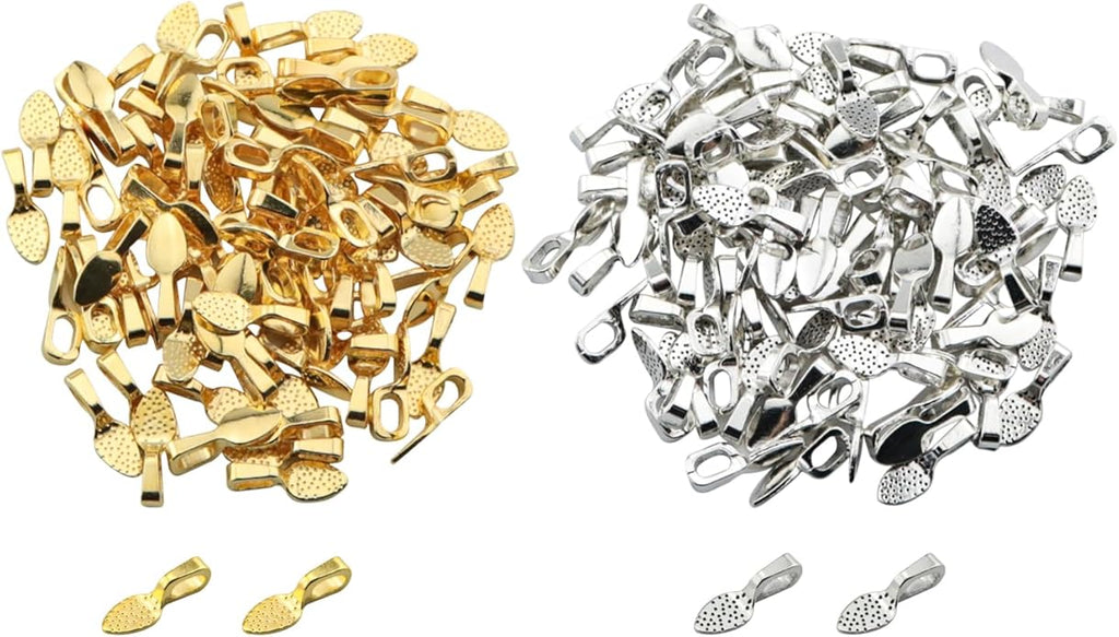 200PCS Vintage Spoon Shaped Gold Plated Pendant Rings Alloy Adhesive Base with Gemstone Setting Accessories Two Tone Gold Silver For Necklaces Bracelets and Handmade Jewelry DIY
