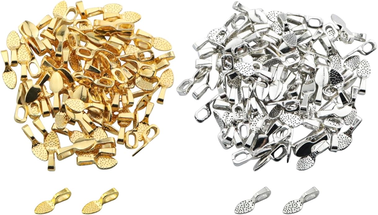 200PCS Vintage Spoon Shaped Gold Plated Pendant Rings Alloy Adhesive Base with Gemstone Setting Accessories Two Tone Gold Silver For Necklaces Bracelets and Handmade Jewelry DIY