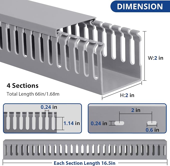 2" H x 2" W Cable Raceway, 66in Under Desk Wire Management Channel, 16.5in Each - Image 2