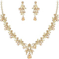 BriLove Women's Wedding Jewelery Set Leaf Flower Crystal Teardrop Marquise Cluster Pendant Necklace Dangle Earrings for Bridal Party