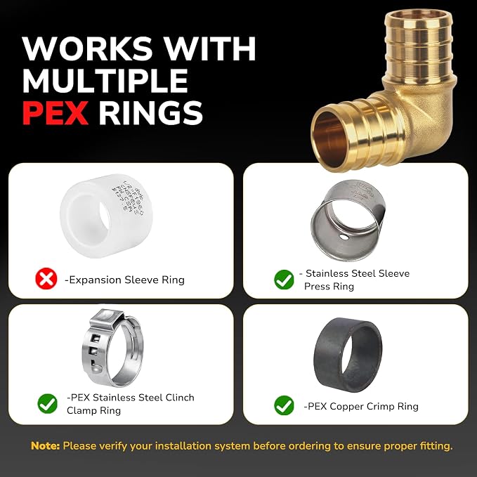 10 Pack Pex Fittings, 3/4" Pex 90 Degree Elbow, Heavy-Duty Brass Crimp Fittings - Image 7