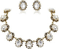 BriLove Victorian Style Statement Necklace Pierced Earrings Jewelry Set for Women Crystal Floral Cameo Inspired Oval Jewellery for Party Prom