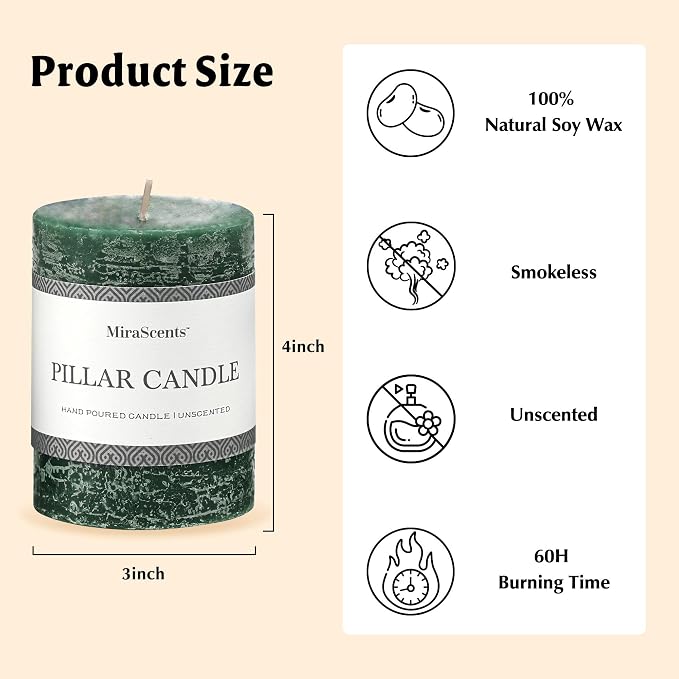 3x4 Inch Dark Green Pillar Candles Set of 3 - Image 6