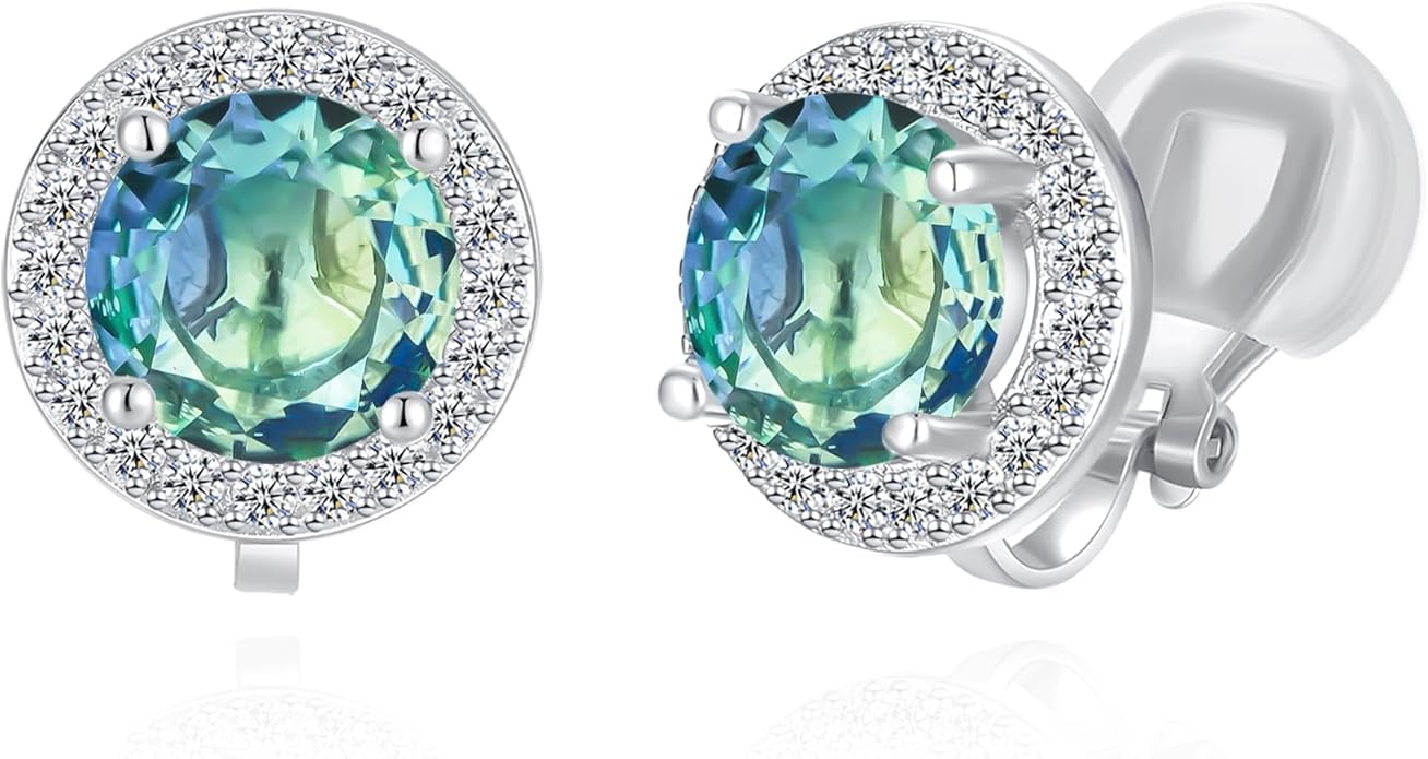 YOQUCOL 8MM Cubic Zirconia Crystal Clip On Stud Earrings Round Non Pierced Earrings for Women