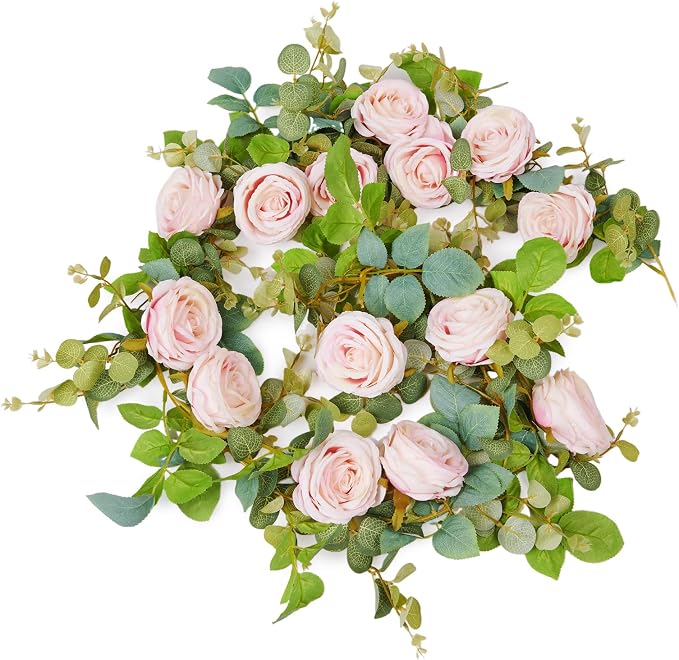 Artificial Flower Garland 2pcs 5.4ft Peony Vine Decor, Light Pink Flower | - Image 2