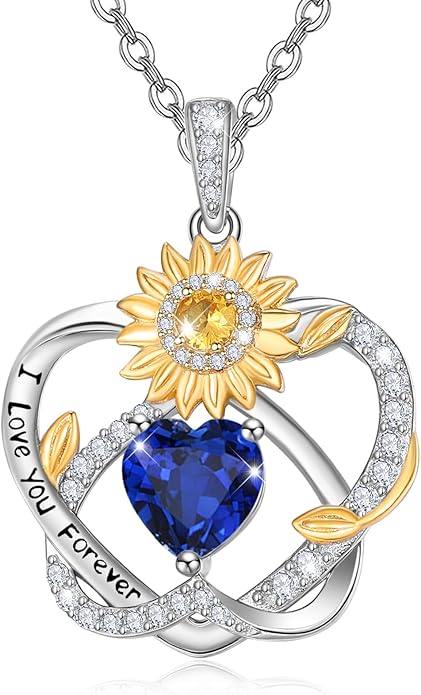 Valentine's Day Gifts for Wife 925 Sterling Silver Double Birthstone Pendant Necklaces I Love You for Always and Forever Necklace Anniversary Birthday Gifts for Wife Girlfriend Mom Her