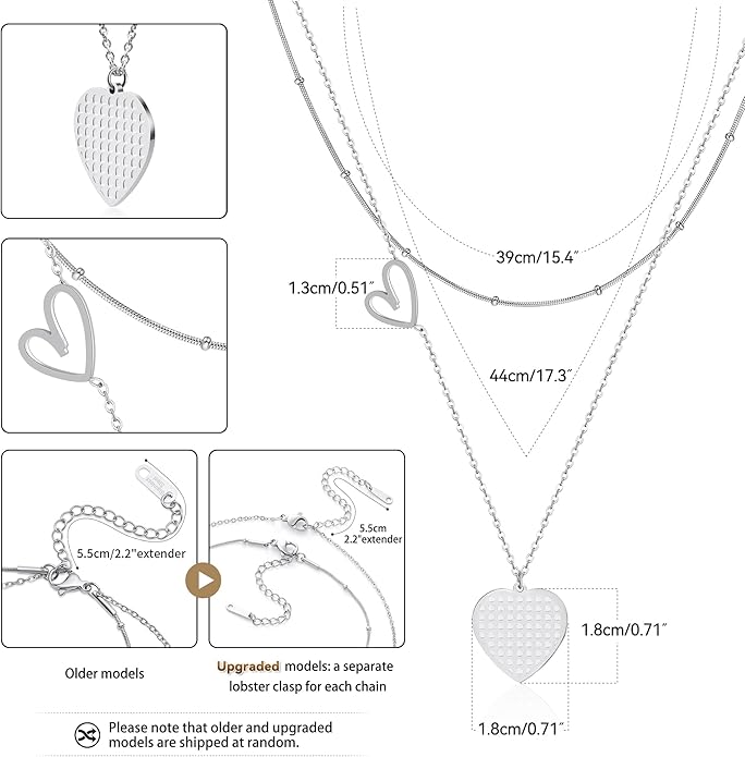 Linawe Layered Choker Heart Pendant Necklace for Women Trendy, Gold/Silver/Rose Gold Chain Stainless Steel Stacked Necklaces, Double Heart Necklace Y2K Preppy Jewelry