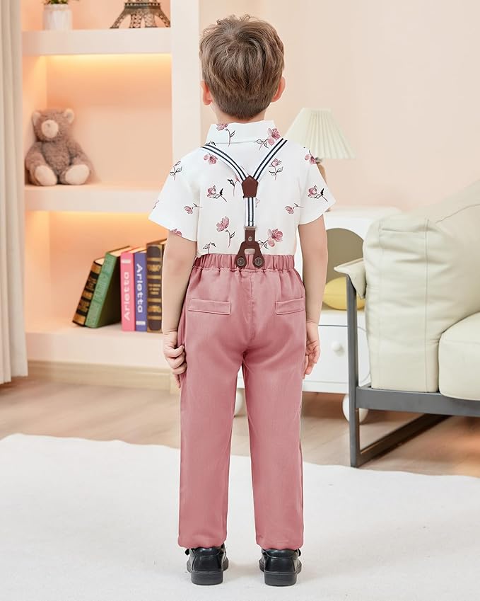 nilikastta Boy Suit Toddler Boy Outfit Boy Dress Shirt with Bowtie/Suspender Pants Gentleman Wedding Outfits 1-10 Years