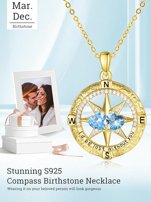 Valentine's Day Gifts for Wife 925 Sterling Silver Double Birthstone Pendant Necklaces I Love You for Always and Forever Necklace Anniversary Birthday Gifts for Wife Girlfriend Mom Her